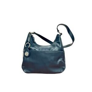 Gianberinni Navy Blue Leather Shoulder Bag Hobo Purse Silver Hardware